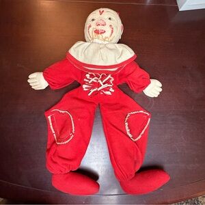 Vintage British Stuffed Clown Doll, Wool Felt, 28"